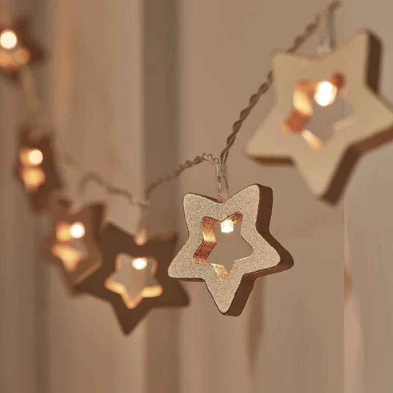String Lights for Hotel Courtyard LightingWooden Gold Star Fairy Lights