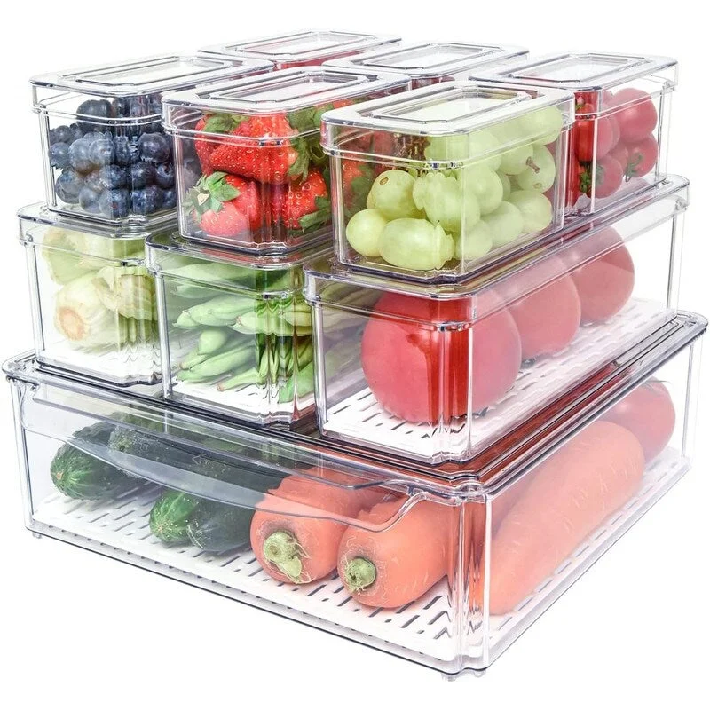 10 Pack Refrigerator Organizer with Lids Stackable Refrigerator Organizer, Clear Storage Boxes 10 Pack Refrigerator Organizer with Lids Stackable Refrigerator Organizer, Clear Storage Boxes