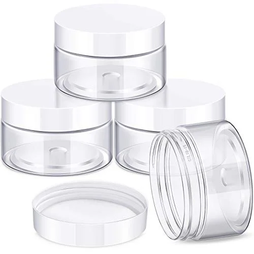 4 Pieces Round Clear Wide-mouth Leak Proof Plastic Container Jars with Lids for Travel Storage Makeup Beauty Products Face Creams Oils Salves Ointments DIY Slime Making or Others (1 oz, White) 4 Pieces Round Clear Wide-mouth Leak Proof Plastic Container Jars with Lids for Travel Storage Makeup Beauty Products Face Creams Oils Salves Ointments DIY Slime Making or Others (1 oz, White)