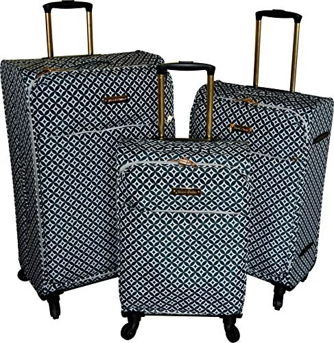 Jenni Chan Snow Flake Collection Lightweight 3-PC Spinner Luggage Set (Black)