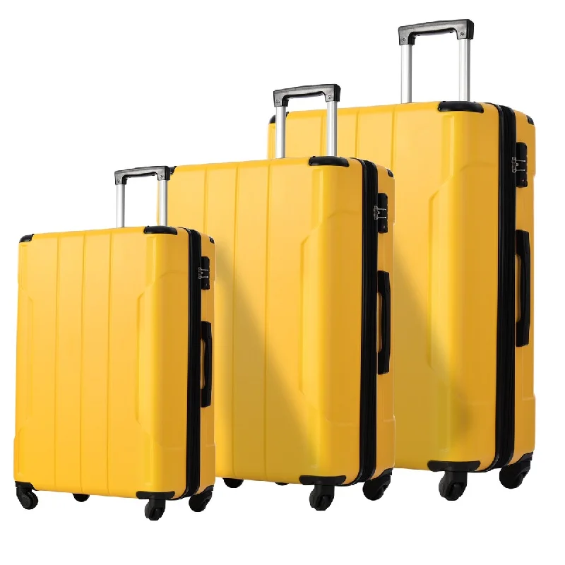 Lightweight Yellow Expandable Suitcase, 3 Piece Carry On Luggage Sets with Telescopic Handle, TSA Lock and 360° Spinner Wheels Lightweight Yellow Expandable Suitcase, 3 Piece Carry On Luggage Sets with Telescopic Handle, TSA Lock and 360° Spinner Wheels