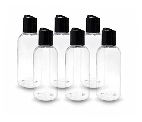 ljdeals 4 oz Clear Plastic Empty Bottles with Black Disc Top Caps, Refillable Containers for Shampoo, Lotions, Cream and more Pack of 6, BPA Free, Made in USA ljdeals 4 oz Clear Plastic Empty Bottles with Black Disc Top Caps, Refillable Containers for Shampoo, Lotions, Cream and more Pack of 6, BPA Free, Made in USA