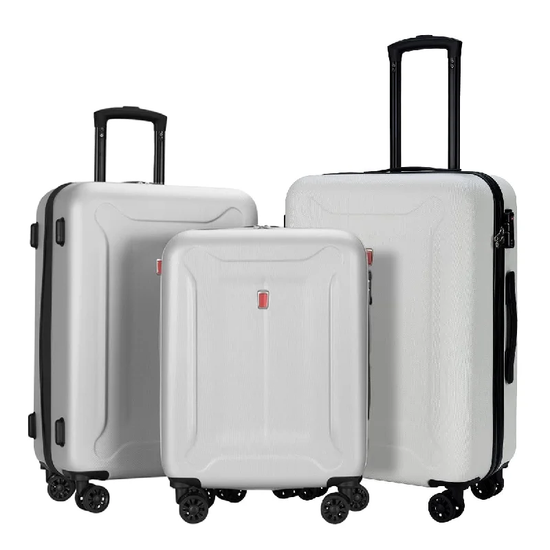 Luggage Sets 3 Pieces Carry on Suitcase Hardshell Lightweight Travel with Double Spinner Wheels Locks TSA Approved (White)