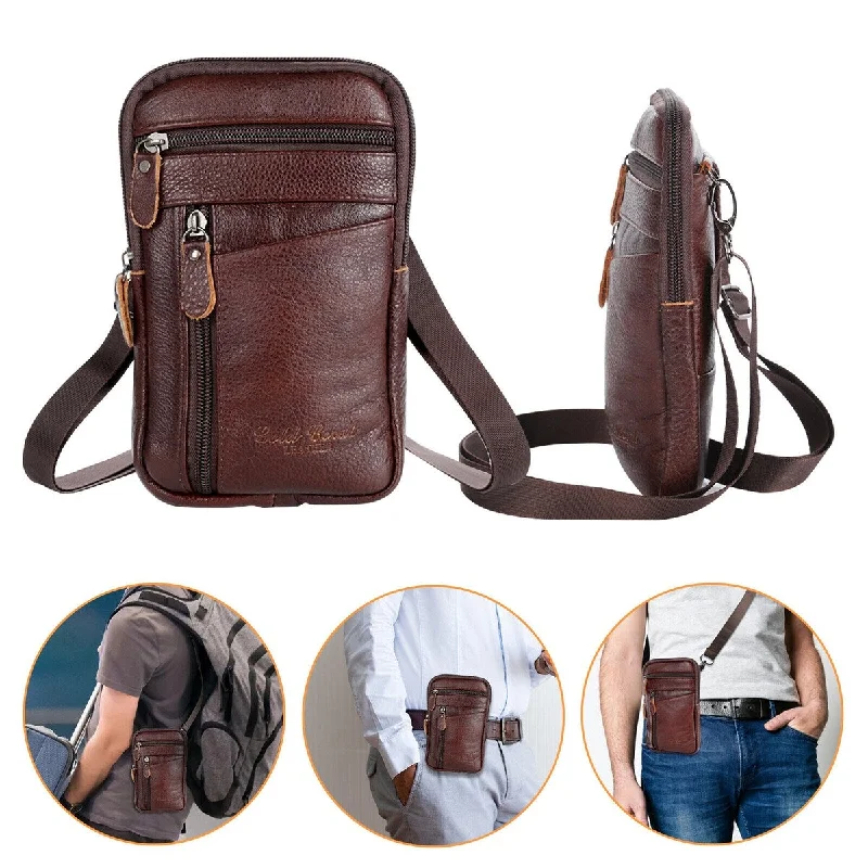 Men's Leather Phone Pouch Belt Bag Crossbody Waist Pack