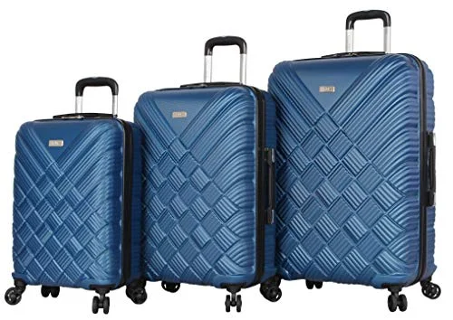 Nicole Miller New York Basket Weave Collection 3 Piece Hardside Luggage Set Spinner (One Size, Basket Weave Dark Lake Blue) Nicole Miller New York Basket Weave Collection 3 Piece Hardside Luggage Set Spinner (One Size, Basket Weave Dark Lake Blue)