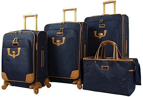 Nicole Miller Paige Collection 4-Piece Luggage Set: 28", 24", 20" Spinners and Tote Bag (Navy) Nicole Miller Paige Collection 4-Piece Luggage Set: 28", 24", 20" Spinners and Tote Bag (Navy)