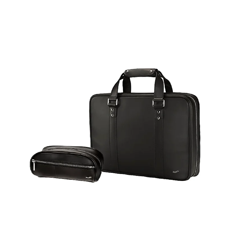 2-Piece Travel Set Leather Briefcase & Dopp Kit