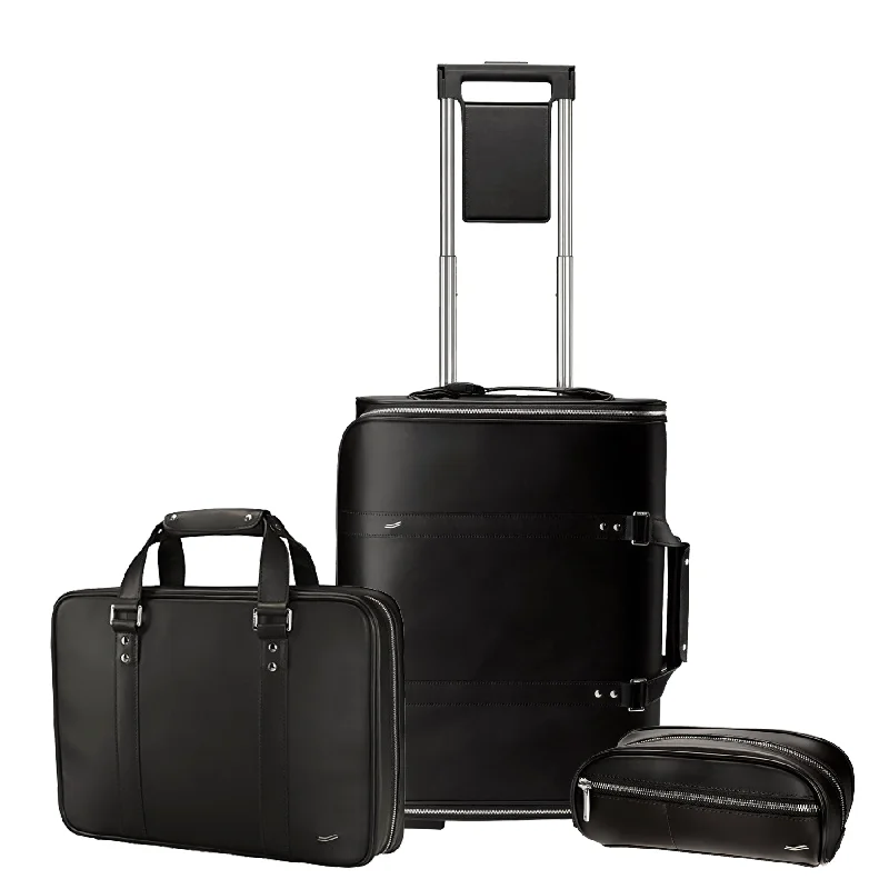 3-Piece Travel Set Zero Crease System, Leather Briefcase & Dopp Kit
