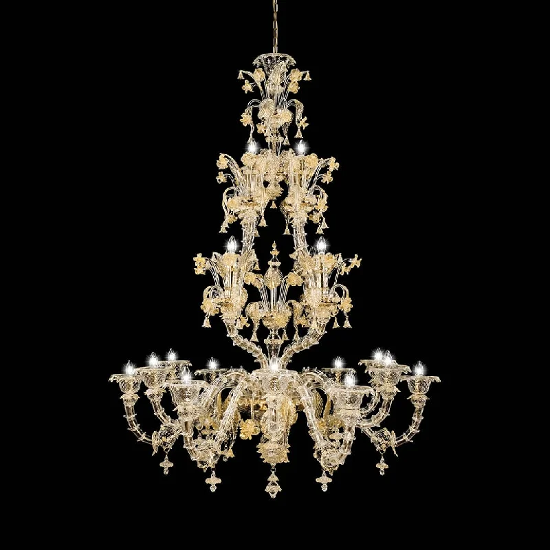 French Country Chandeliers with a Romantic Aura20 Light Rezzonico Style Murano Glass Chandelier with Gold Details French Country Chandeliers with a Romantic Aura20 Light Rezzonico Style Murano Glass Chandelier with Gold Details
