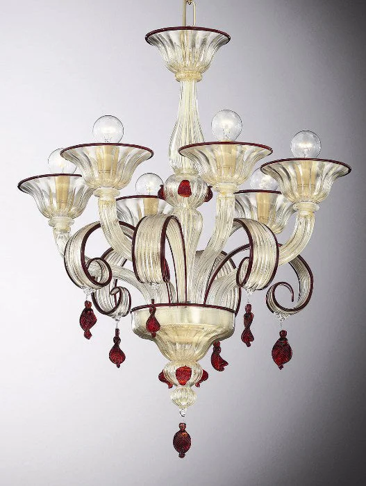 Chandeliers with Adjustable Arms for Directional LightingCrystal, Gold And Red Italian Chandelier
