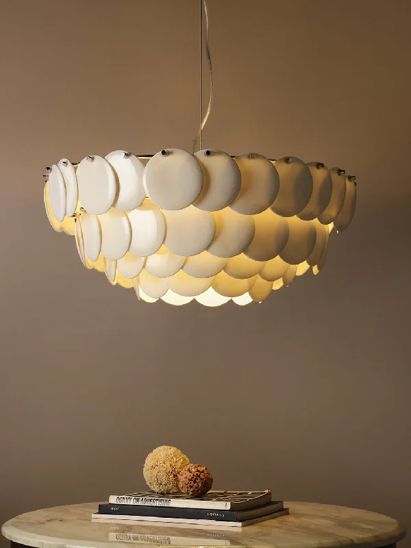 Chandeliers with Adjustable Height for Custom InstallationDisk White Chandelier
