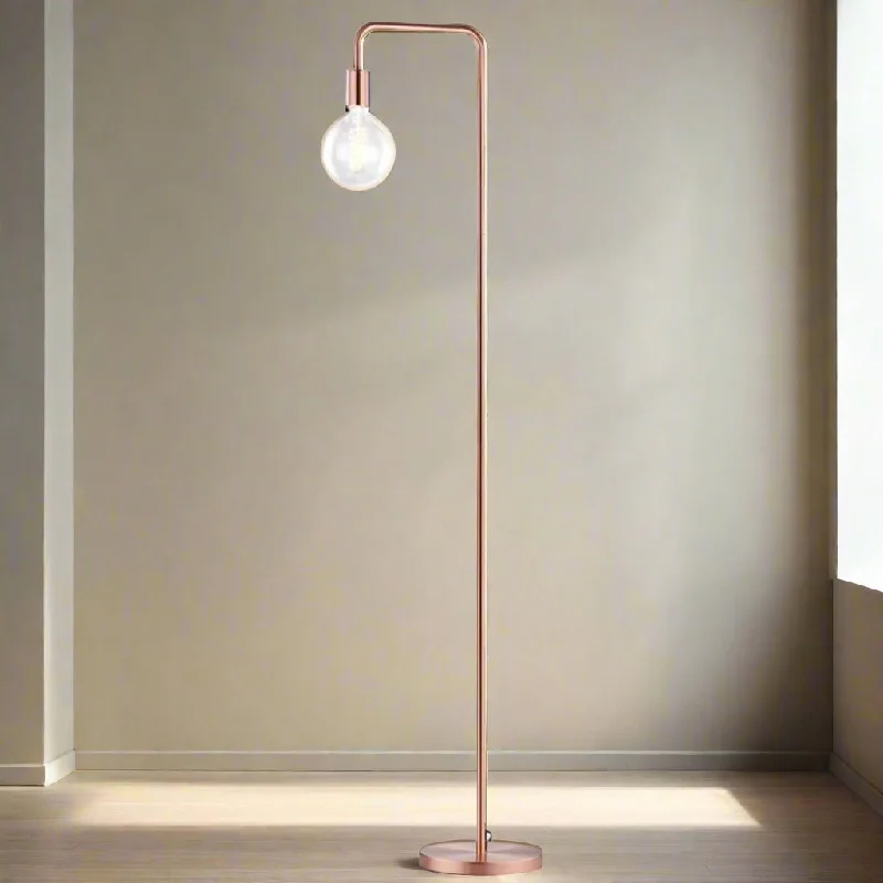 Glass Floor Lamp with Frosted Shades for Soft Diffused LightCGC CAITLIN Brushed Copper Curved Metal Floor Lamp