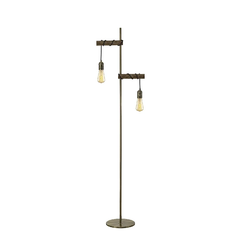 Adjustable Height Floor Lamp for Versatile Lighting NeedsNelson Lighting NL83549 Tuba 2 Light Floor Lamp Medium Oak Antique Brass