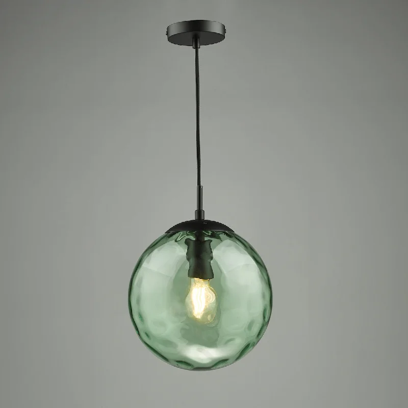 African - Inspired Ceiling Lights with Tribal Patterns and Natural MaterialsDar Ripple Pendant Matt Black & Green Glass