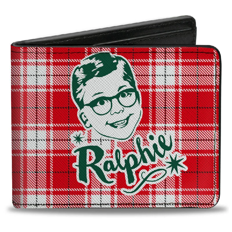 Stainless steel money clips for durabilityBi-Fold Wallet - A Christmas Story RALPHIE Smiling Face Plaid Red White Green Stainless steel money clips for durabilityBi-Fold Wallet - A Christmas Story RALPHIE Smiling Face Plaid Red White Green