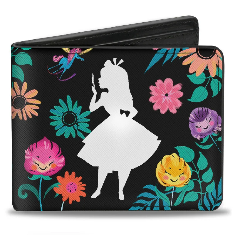 Elegant money clips for weddingsBi-Fold Wallet - Alice Pose Silhouette + CURIOUSER AND CURIOUSER Floral Collage Black White Multi Color Elegant money clips for weddingsBi-Fold Wallet - Alice Pose Silhouette + CURIOUSER AND CURIOUSER Floral Collage Black White Multi Color