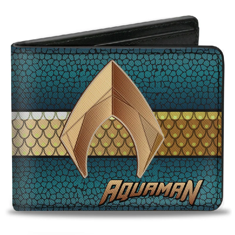 Custom money clips for corporate giftsBi-Fold Wallet - AQUAMAN Icon Scales Stripe Blues Golds Custom money clips for corporate giftsBi-Fold Wallet - AQUAMAN Icon Scales Stripe Blues Golds