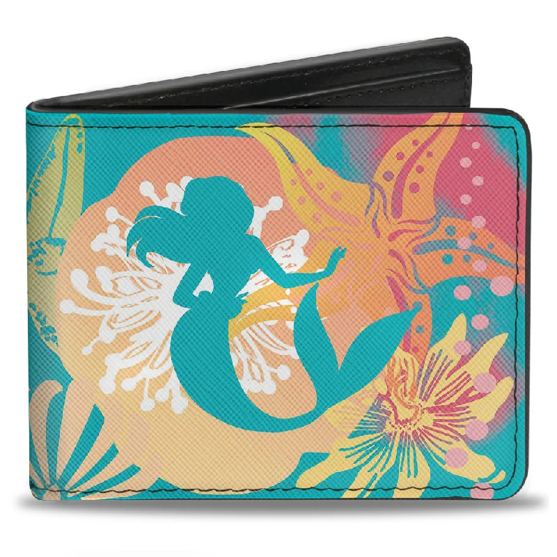 Custom money clips for corporate giftsBi-Fold Wallet - Ariel Pose Silhouette Shells & Sea Flowers Collage2 Aqua Blue Multi Color Custom money clips for corporate giftsBi-Fold Wallet - Ariel Pose Silhouette Shells & Sea Flowers Collage2 Aqua Blue Multi Color