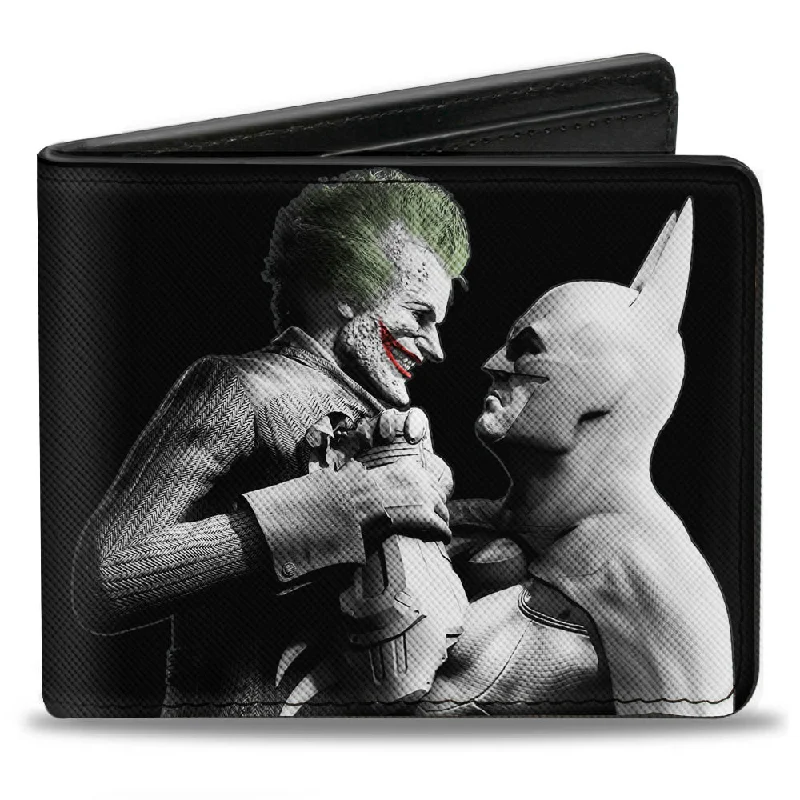 Luxury leather money clips with card slotsBi-Fold Wallet - ARKHAM CITY Batman & Joker Fight Pose Black Grays White Luxury leather money clips with card slotsBi-Fold Wallet - ARKHAM CITY Batman & Joker Fight Pose Black Grays White