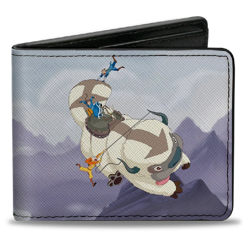 Stainless steel money clips for durabilityBi-Fold Wallet - Avatar the Last Airbender Appa Carrying 4-Character Group Scene Over Mountains + Logo Grays Black Stainless steel money clips for durabilityBi-Fold Wallet - Avatar the Last Airbender Appa Carrying 4-Character Group Scene Over Mountains + Logo Grays Black