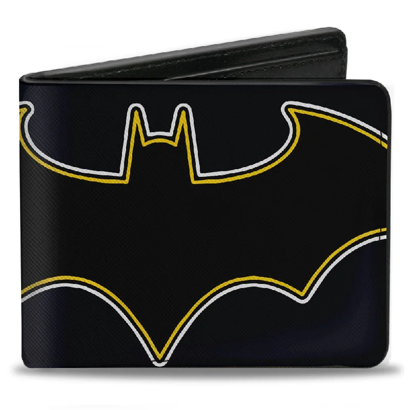 Money clips with magnetic closureBi-Fold Wallet - BATMAN Bat Logo Close-Up Black White Yellow Money clips with magnetic closureBi-Fold Wallet - BATMAN Bat Logo Close-Up Black White Yellow