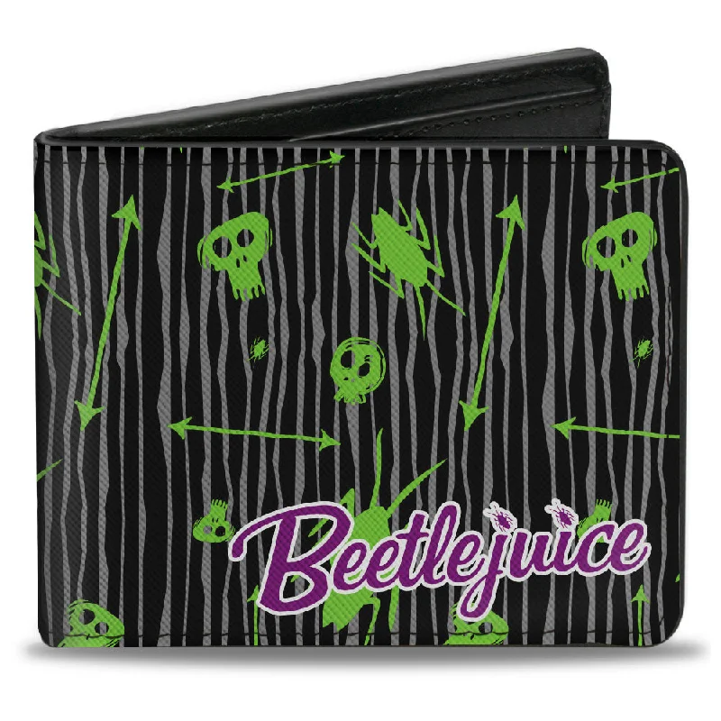 Stainless steel money clips for durabilityBi-Fold Wallet - BEETLEJUICE Roach Skull Doodles Collage Black Gray Green Purple Stainless steel money clips for durabilityBi-Fold Wallet - BEETLEJUICE Roach Skull Doodles Collage Black Gray Green Purple