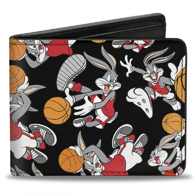 Money clips with RFID protectionBi-Fold Wallet - Bugs Bunny Basketball Poses Scattered Black Money clips with RFID protectionBi-Fold Wallet - Bugs Bunny Basketball Poses Scattered Black