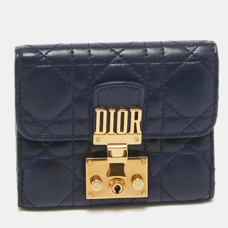 Money clips with RFID protectionDior Navy Blue Cannage Leather Dior Addict Compact Wallet Money clips with RFID protectionDior Navy Blue Cannage Leather Dior Addict Compact Wallet