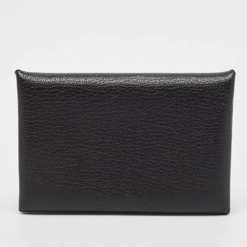 Money clips with magnetic closureHermès Noir Chevere Leather Calvi Card Holder