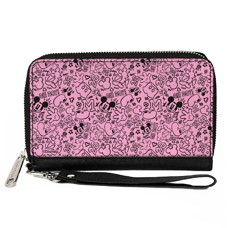 Money clips for women with sleek designsPU Zip Around Wallet Rectangle - Mickey Mouse Icon Doodles Collage Pink/Black Money clips for women with sleek designsPU Zip Around Wallet Rectangle - Mickey Mouse Icon Doodles Collage Pink/Black