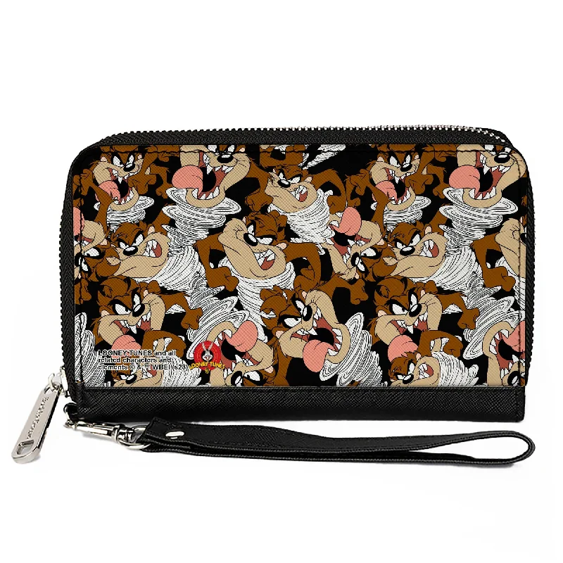 Money clips with RFID protectionPU Zip Around Wallet Rectangle - Tasmanian Devil Vortex Poses Scattered Black Money clips with RFID protectionPU Zip Around Wallet Rectangle - Tasmanian Devil Vortex Poses Scattered Black