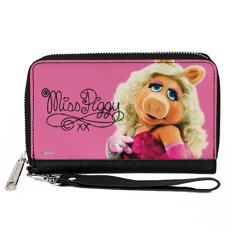 Money clips with RFID protectionPU Zip Around Wallet Rectangle - The Muppets MISS PIGGY Portrait and Autograph Pink Money clips with RFID protectionPU Zip Around Wallet Rectangle - The Muppets MISS PIGGY Portrait and Autograph Pink