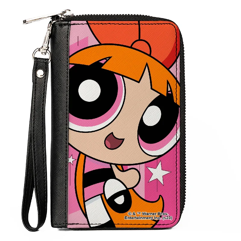 Luxury leather money clips with card slotsPU Zip Around Wallet Rectangle - The Powerpuff Girls Blossom Close-Up Pose Pinks