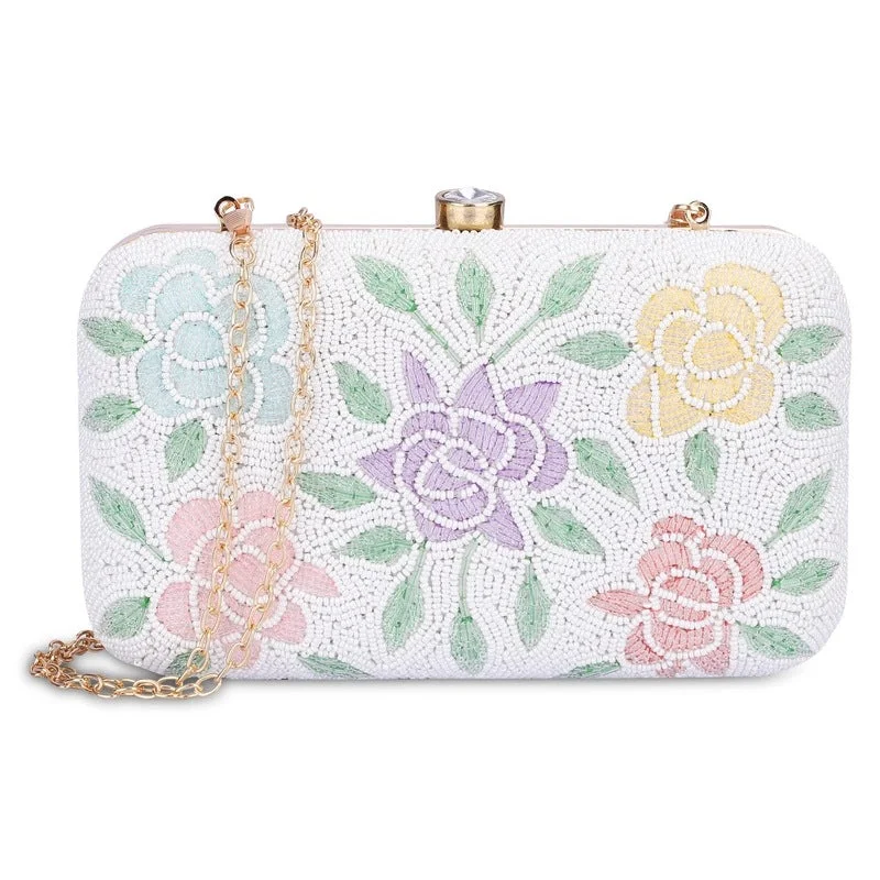 Money clips for women with sleek designsTHE CLOWNFISH Norah Collection Womens Party Clutch Ladies Wallet with Chain Strap Evening Bag with Beads Work Floral Design (Snow White) Money clips for women with sleek designsTHE CLOWNFISH Norah Collection Womens Party Clutch Ladies Wallet with Chain Strap Evening Bag with Beads Work Floral Design (Snow White)