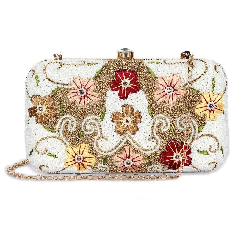 Custom money clips for corporate giftsTHE CLOWNFISH Senorita Collection Womens Party Clutch Ladies Wallet Evening Bag with Fashionable Round Corners Beads Work and Floral Embroidered Design (White) Custom money clips for corporate giftsTHE CLOWNFISH Senorita Collection Womens Party Clutch Ladies Wallet Evening Bag with Fashionable Round Corners Beads Work and Floral Embroidered Design (White)