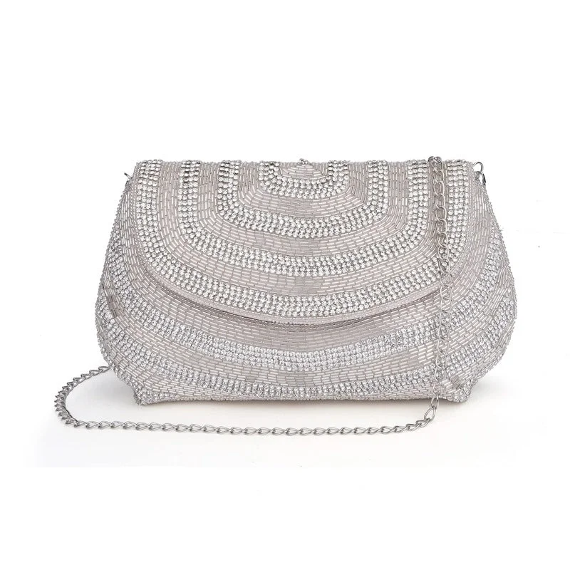 Money clips with magnetic closureTHE CLOWNFISH Shyna Collection Womens Party Clutch Ladies Wallet Evening Bag Fashionable Round Corners Beads Work Floral Design with Chain Strap (White) Money clips with magnetic closureTHE CLOWNFISH Shyna Collection Womens Party Clutch Ladies Wallet Evening Bag Fashionable Round Corners Beads Work Floral Design with Chain Strap (White)