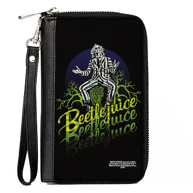 Stainless steel money clips for durabilityWomen's PU Zip Around Wallet Rectangle - BEETLEJUICE Sitting on Tombstone Pose Trees Black Purple Green Yellow Stainless steel money clips for durabilityWomen's PU Zip Around Wallet Rectangle - BEETLEJUICE Sitting on Tombstone Pose Trees Black Purple Green Yellow