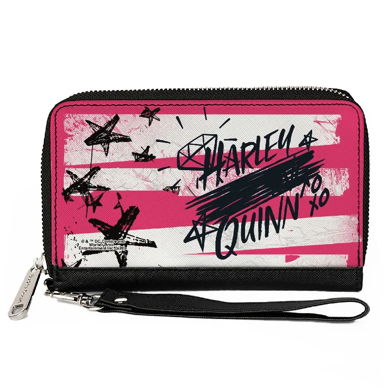 Stainless steel money clips for durabilityWomen's PU Zip Around Wallet Rectangle - Birds of Prey HARLEY QUINN Text Diamond Stars Pinks White Black Stainless steel money clips for durabilityWomen's PU Zip Around Wallet Rectangle - Birds of Prey HARLEY QUINN Text Diamond Stars Pinks White Black