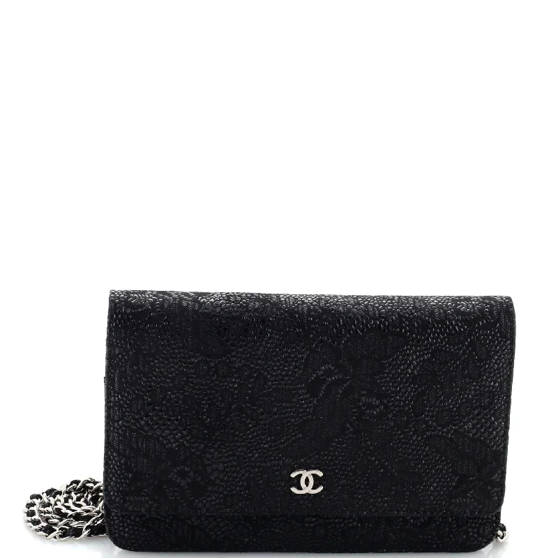 Money clips for women with sleek designsWallet on Chain Lace Embossed Goatskin
