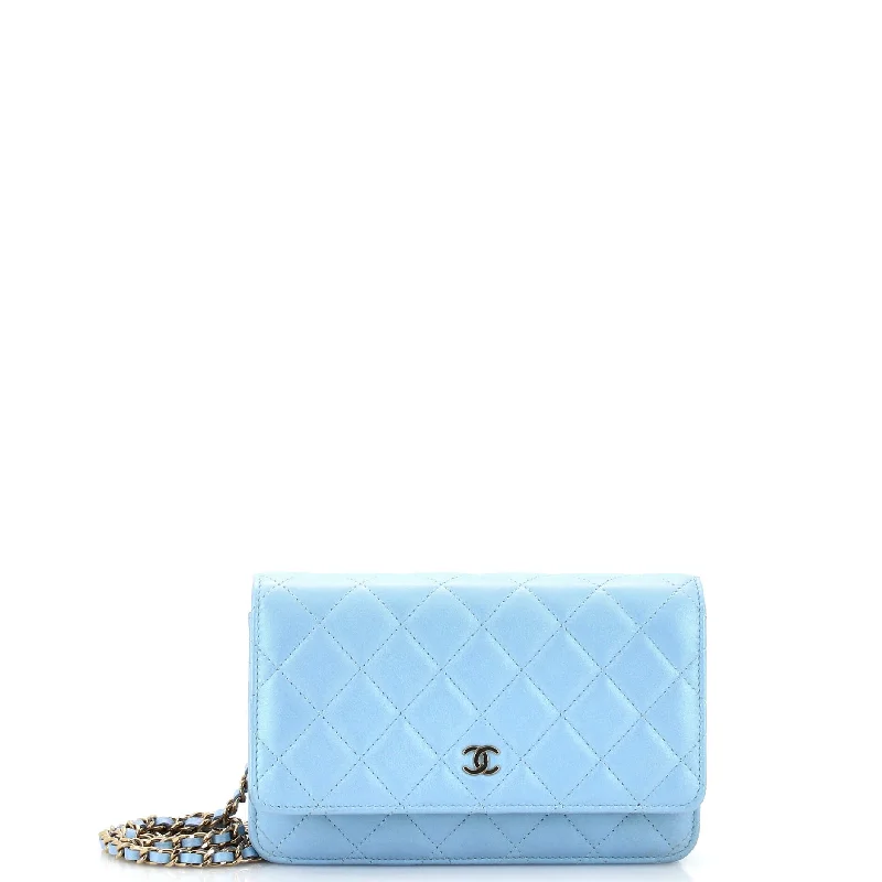 Lightweight money clips for travelWallet on Chain Quilted Iridescent Lambskin