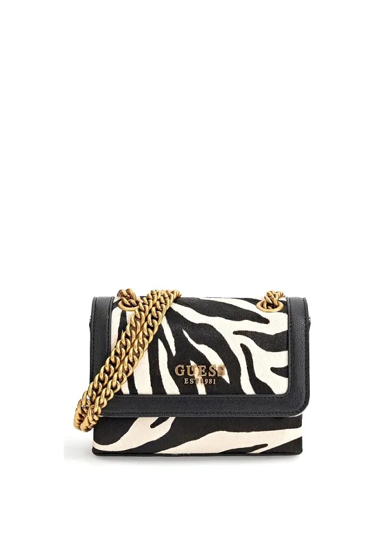 Men's crossbody bag with a built - in charging port for tech use on the goGuess Abey Zebra Print Mini Crossbody Bag, Black & White Men's crossbody bag with a built - in charging port for tech use on the goGuess Abey Zebra Print Mini Crossbody Bag, Black & White