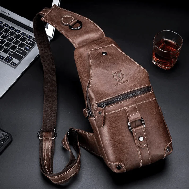 Canvas men's crossbody bag with a rustic, casual styleBullcaptain Genuine Leather Casual Chest Bag Shoulder Crossbody Bag Canvas men's crossbody bag with a rustic, casual styleBullcaptain Genuine Leather Casual Chest Bag Shoulder Crossbody Bag