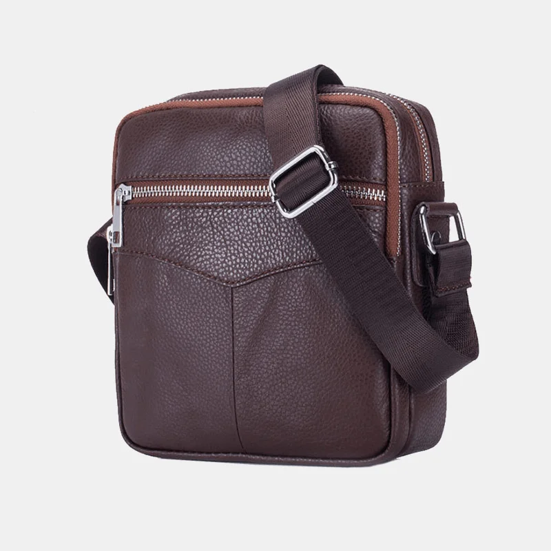 Men's leather crossbody bag with antique brass hardware for a vintage lookBullcaptain Men Genuine Leather Multifunction Waterproof Anti-Theft Phone Bag Crossbody Bag Shoulder Bag