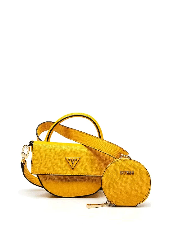 Men's crossbody bag with adjustable straps for a customized fitGuess Eco Alexie Mini Flap Bag, Mustard Men's crossbody bag with adjustable straps for a customized fitGuess Eco Alexie Mini Flap Bag, Mustard