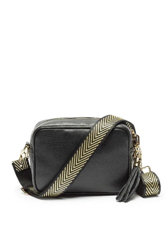 Men's crossbody bag with multiple interior pockets for organizationElie Beaumont Gold Strap Crossbody Bag, Black Men's crossbody bag with multiple interior pockets for organizationElie Beaumont Gold Strap Crossbody Bag, Black