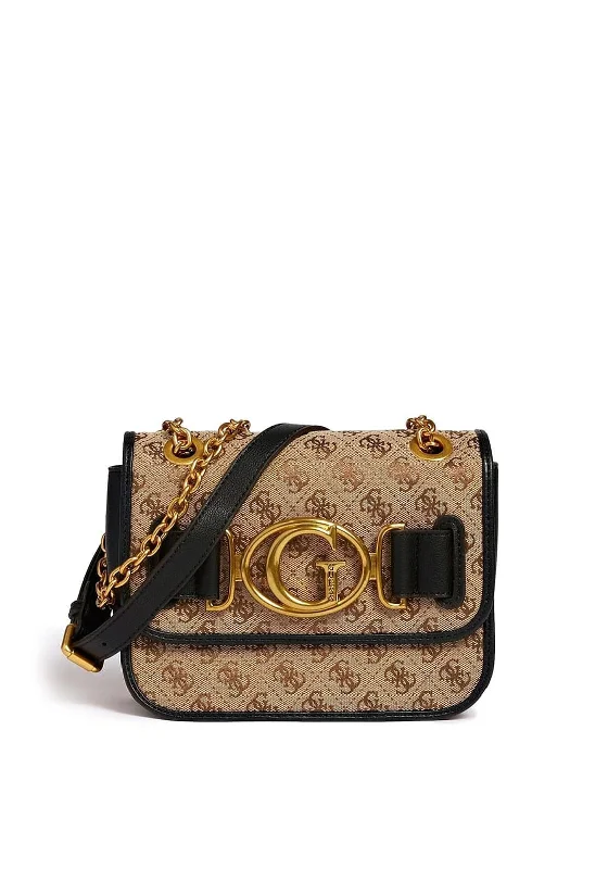 Men's crossbody bag with a built - in charging port for tech use on the goGuess Aileen 4G Logo Crossbody Bag, Brown & Black
