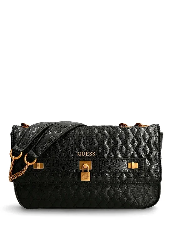 Vintage - inspired men's crossbody bag with a distressed finishGuess Isidora Quilted Flap Over Bag, Black