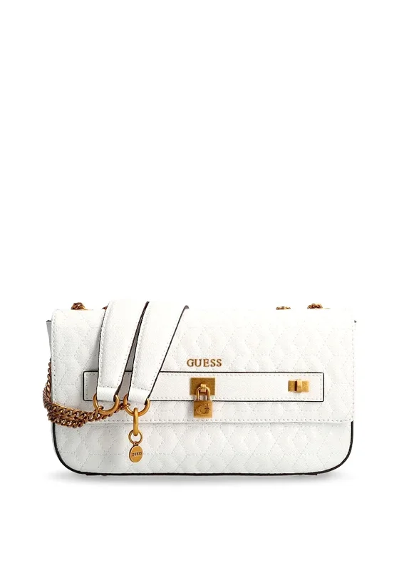 Convertible men's crossbody bag that can be worn as a shoulder bagGuess Isidora Quilted Flap Over Bag, White