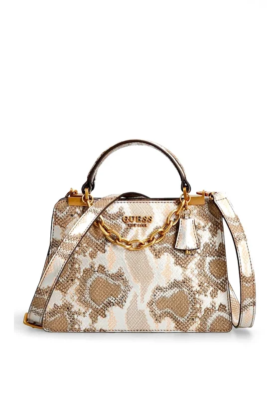 Men's crossbody bag with a water - resistant coating for rainy daysGuess Kristle Snake Print Mini Satchel Bag, Natural