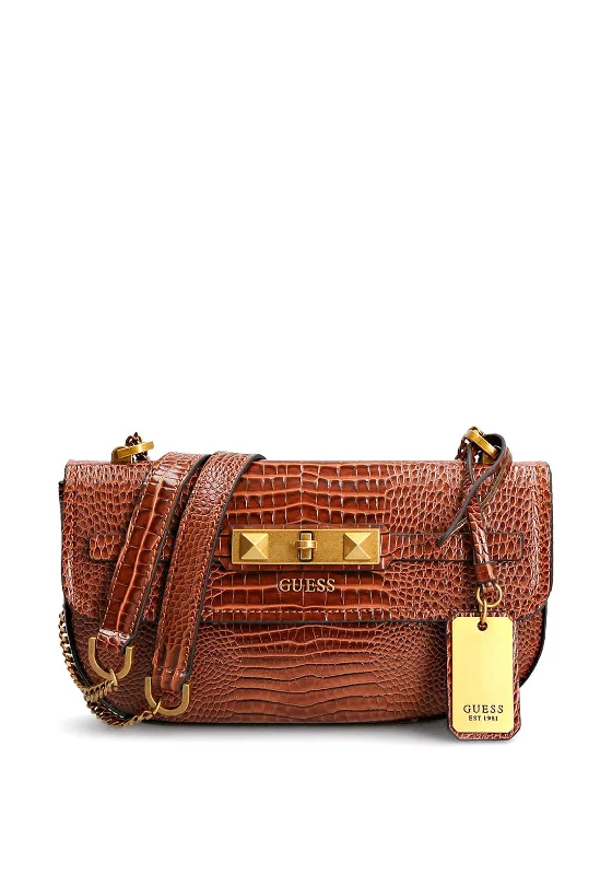 Men's crossbody bag with a hidden anti - theft pocketGuess Raffie Croc Print Cossbody Bag, Cognac Men's crossbody bag with a hidden anti - theft pocketGuess Raffie Croc Print Cossbody Bag, Cognac